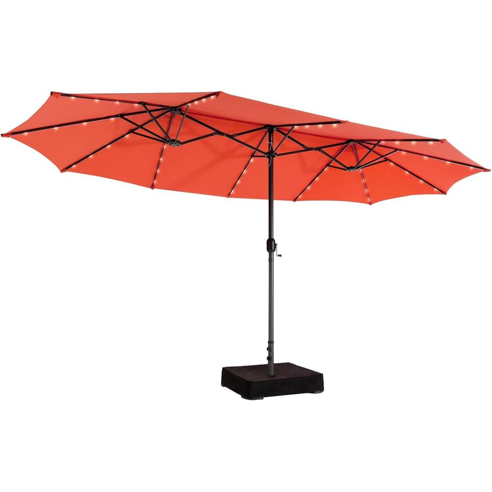 image:imageGiantex 15ft Large Outdoor Umbrella DoubleSided 48 Solar Lights AutoCharging Solar Panel Extra Large Patio Umbrella with Base and Crank Outdoor Market Umbrellas for Poolside GardenOrange