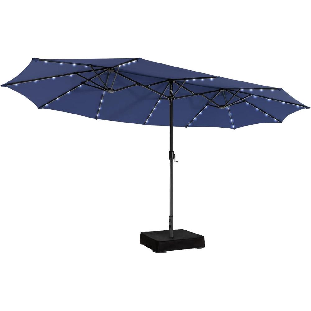 image:imageGiantex 15ft Large Outdoor Umbrella DoubleSided 48 Solar Lights AutoCharging Solar Panel Extra Large Patio Umbrella with Base and Crank Outdoor Market Umbrellas for Poolside GardenNavy