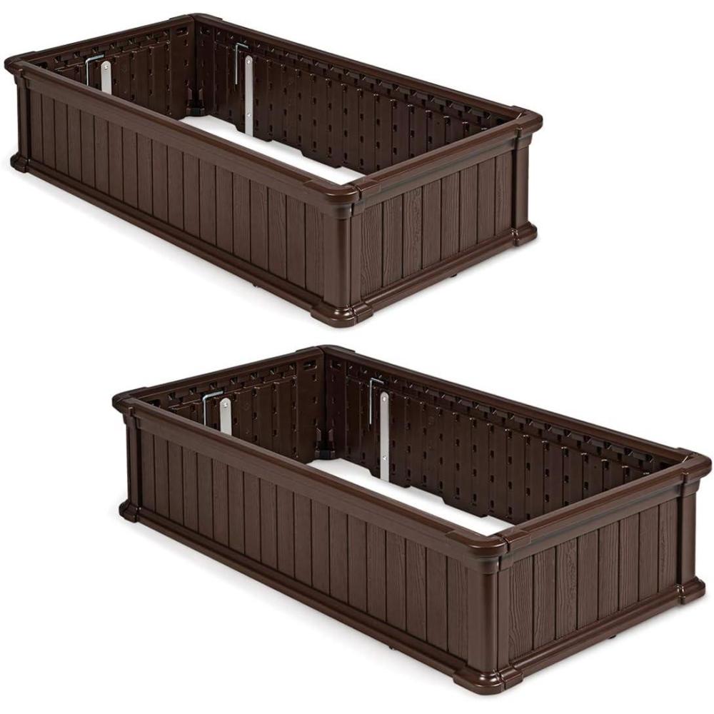 image:imageGiantex 2 Pcs Plant Raised Bed Planter for Vegetables Flower Outdoor Garden Plant Box Patio Backyard Easy Assembly 48Lx24Wx12H Brown
