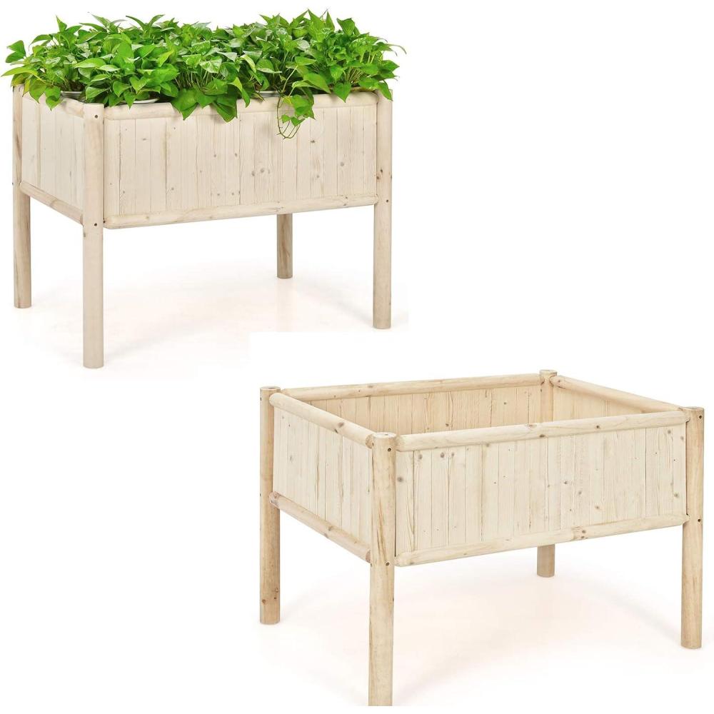 image:imageGiantex 2 Pcs Raised Garden Bed Elevated Wood Planter Box Planter Raised Beds with Legs amp Black Liner Planting Raised Beds Herb Vegetable Flowers Growing Container Easy Assembly