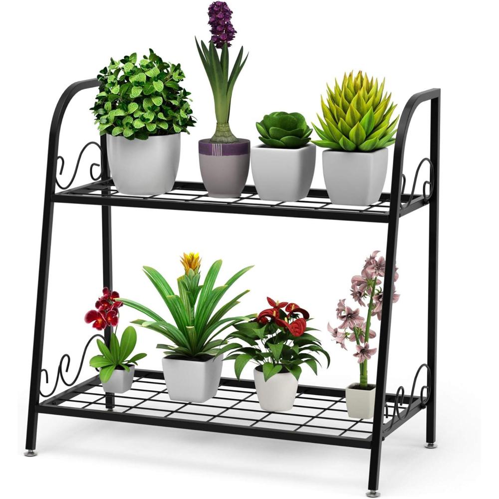 image:imageGiantex 2 Tier Metal Plant Stand Indoor Outdoor Plant Shelf Flower Rack Display Shelf Flower Pots Holder with Adjustable Feet for Garden Balcony Living Room 2tier 25 x 12 x 2452tier 25 x 12 x 245