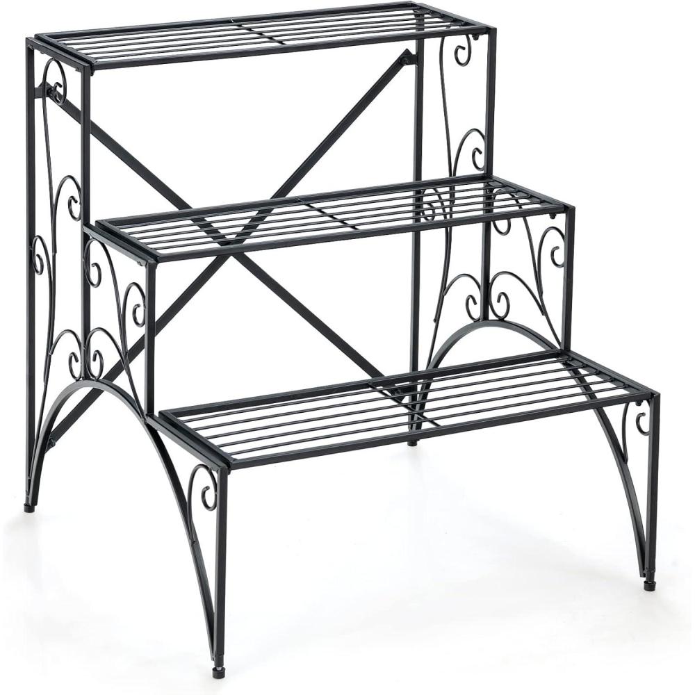 image:imageGiantex 3 Tier Metal Plant Stand Black Corner Plant Stand Indoor w Widened Grid Shelf amp NonSlip Foot Pads Display Rack Holder for Outdoor Porch Garden Patio Balcony