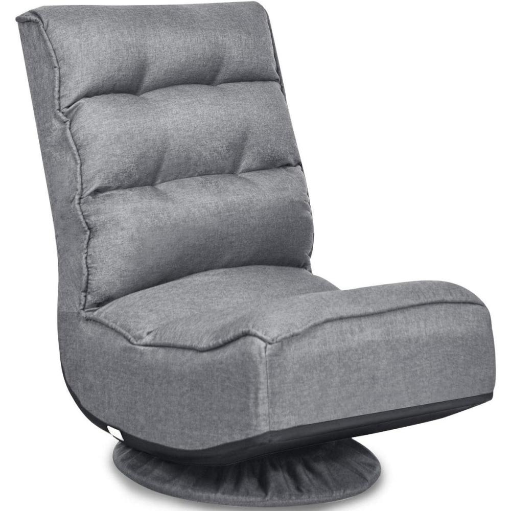 image:imageGiantex 360 Degree Swivel Floor Chair Folding Floor Gaming Chair with 6 Positions Adjustable Lazy Sofa Lounge Chair wTufted Back Support Video Gaming Chair for Reading TV Watching BlackGrey