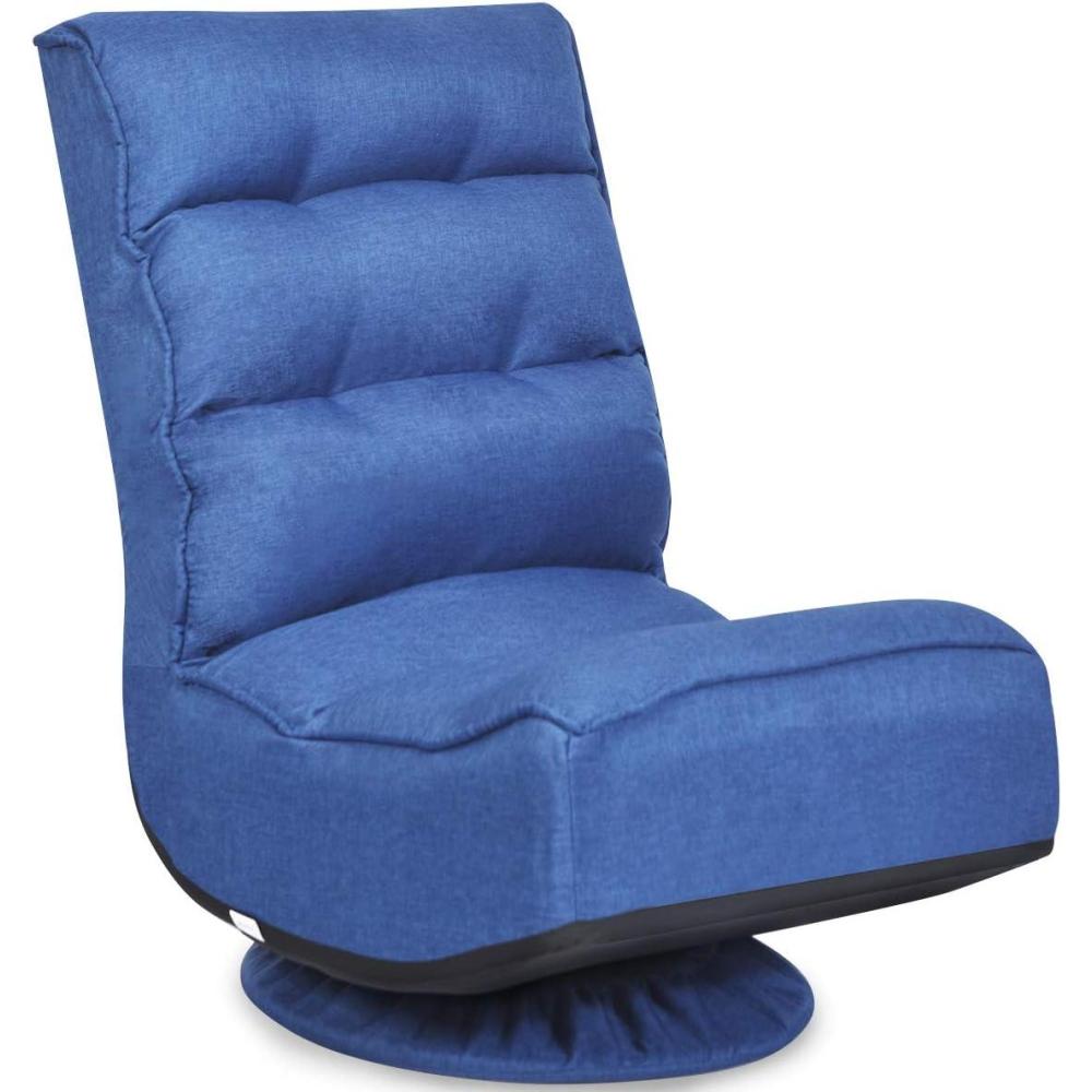 image:imageGiantex 360 Degree Swivel Floor Chair Folding Floor Gaming Chair with 6 Positions Adjustable Lazy Sofa Lounge Chair wTufted Back Support Video Gaming Chair for Reading TV Watching BlackNavy Blue