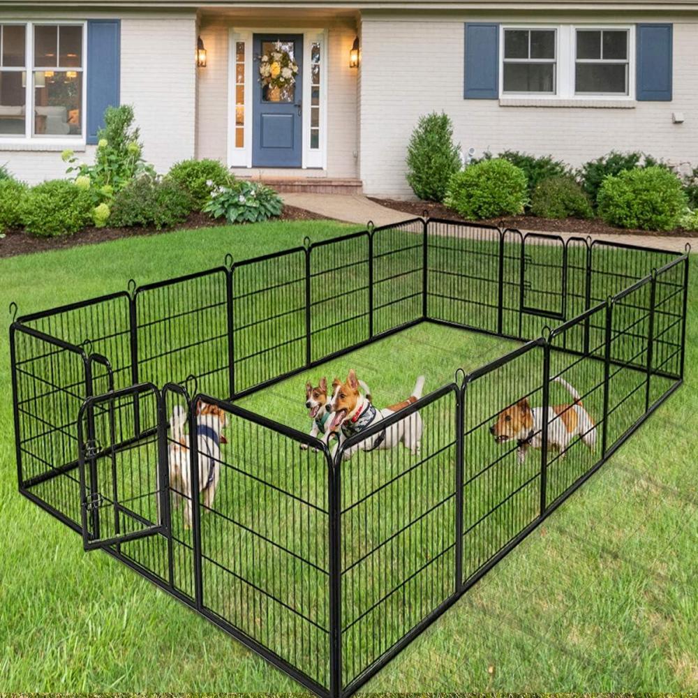 image:imageGiantex 40 inch Dog Fence with Door 168 Panels Dog Playpen for Outside Large Dogs Portable Pet Playpen Fencing Enclosures Heavy Duty Metal Camping Fences for The Yard 16 Panels 40 inch16 Panels