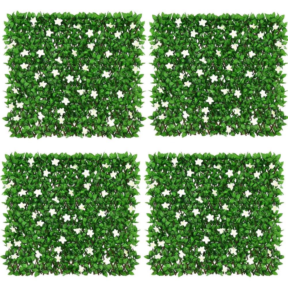 image:imageGiantex 4PCS Expandable Fence with Leaves 65ft Privacy Screen Decorative Faux Ivy Fencing Panel for Balcony Patio Deck Backdrop Outdoor Artificial Hedge Screen 4 Green Leaves amp White FlowersGreen leaves White Flowers