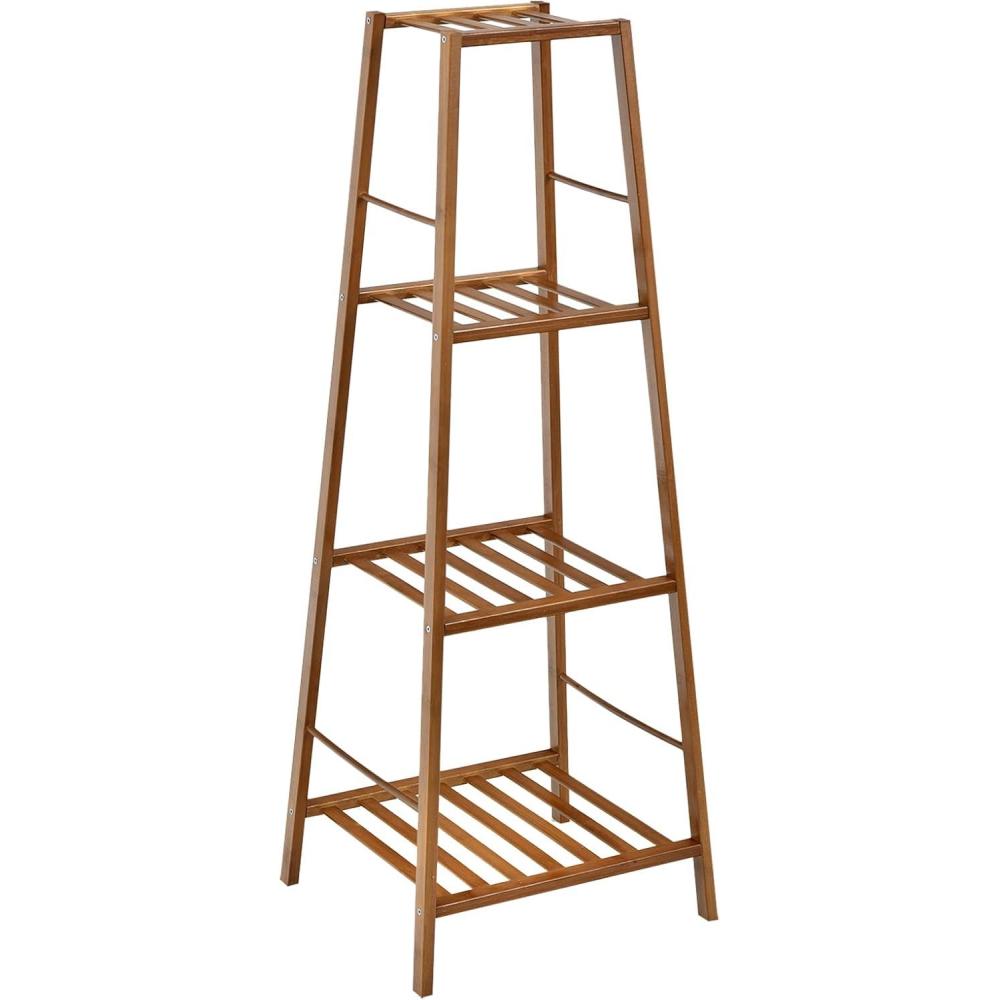 image:imageGiantex 4tier Bamboo Plant Stand 39 Ladder Shelf Corner Storage Shelving Flower Pot Rack Display Shelf Indoor Outdoor Flower Holder Planter for Living Room Patio Balcony Brown