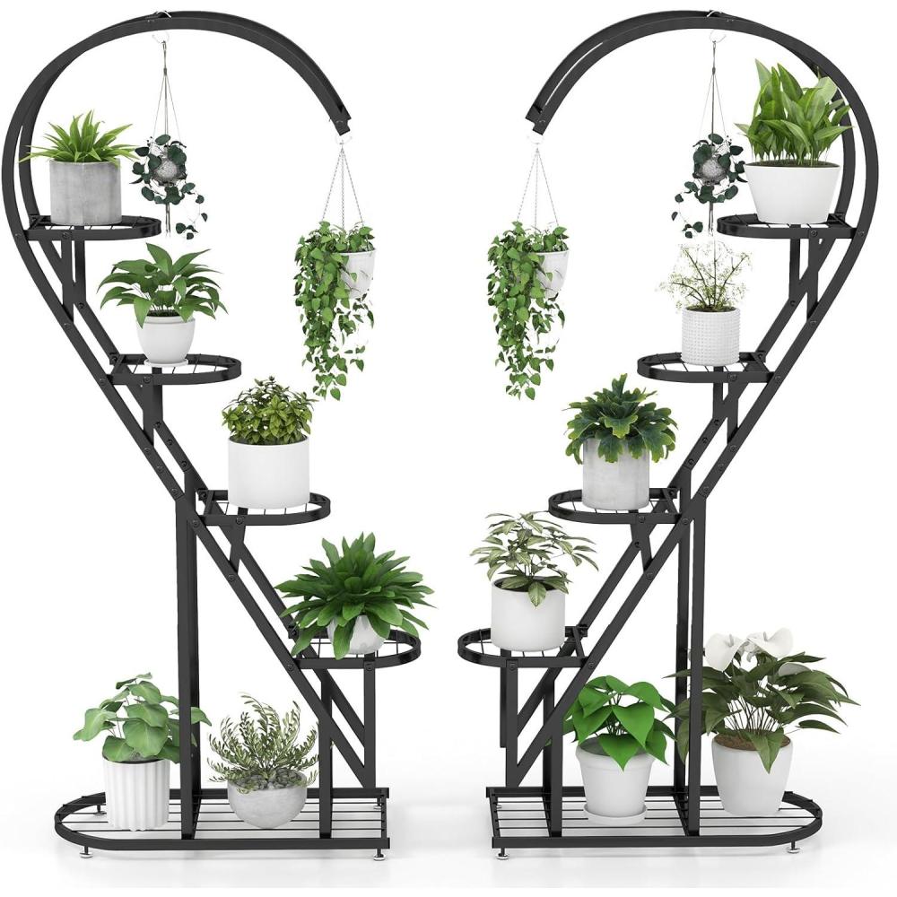 image:imageGiantex 5 Tier Metal Plant Stand Indoor Creative Heartshaped Ladder Plant Shelf with Hanging Hook for Multiple Plants Tiered Flower Display Shelf Tall Plant Stand for Valentines Day Home HolidayBlack