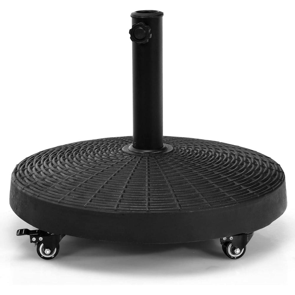image:imageGiantex 50 LBS Patio Umbrella Stand 205 Inch Round Umbrella Base with 4 Lockable Wheels HeavyDuty Outdoor Umbrella Holder Suitable for Pool Yard Garden Street Market Rattan Design Black
