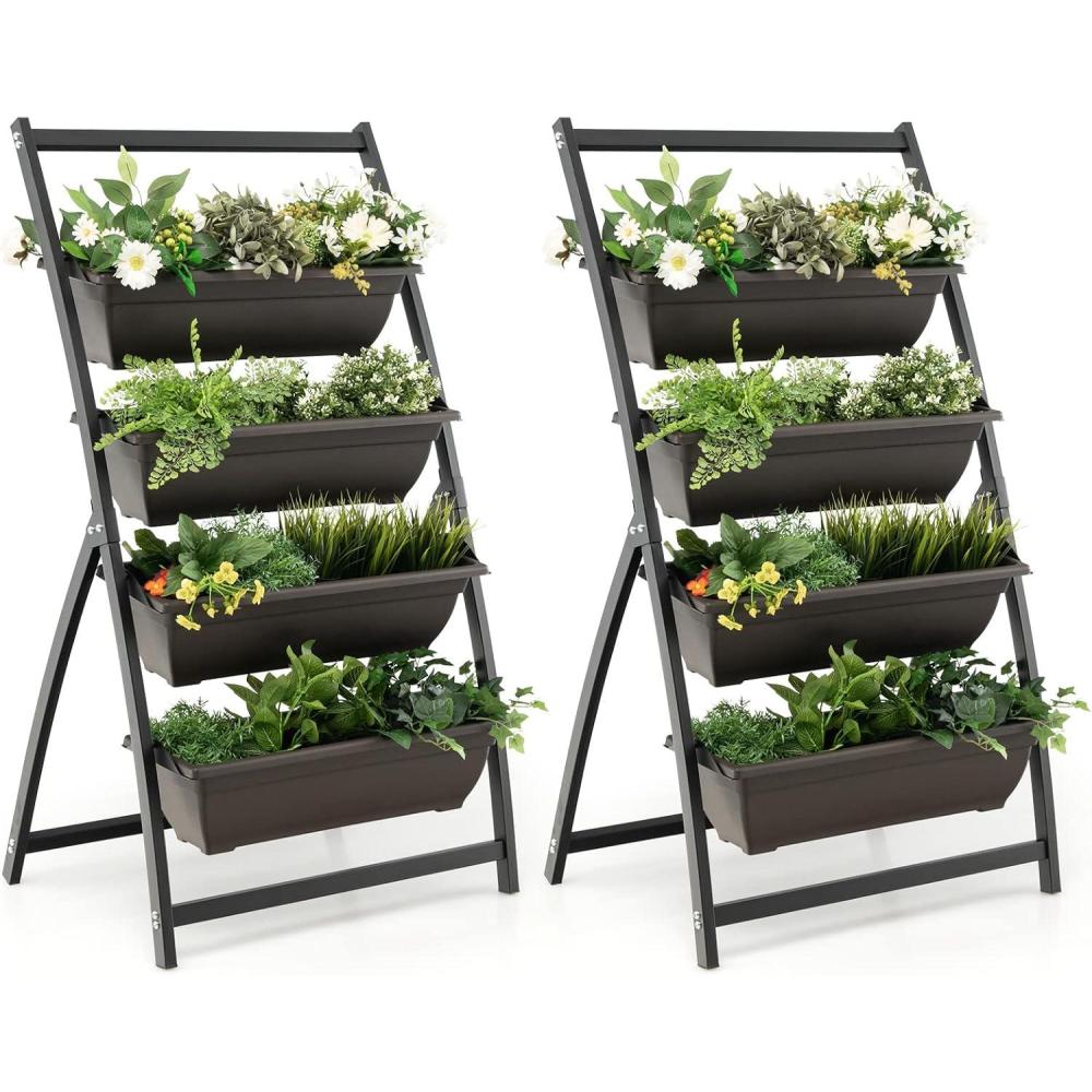 image:imageGiantex 52FT Vertical Raised Garden Bed 4Tier Elevated Planter Box w4 Containers amp Drainage Holes Indoor Outdoor Freestanding Planter for Vegetables Herbs Flowers HeavyDuty Metal Frame2
