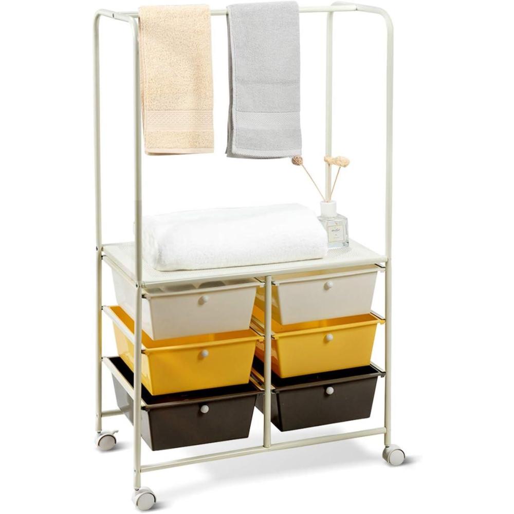 image:imageGiantex 6 Drawer Storage Cart Office School Organizer Cart Rolling Drawer Cart for Tools Scrapbook Paper or Bathroom Storage Shelf Beige Yellow amp Black