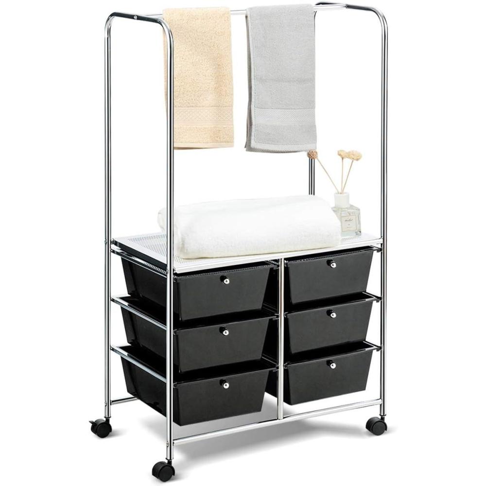 image:imageGiantex 6 Drawer Storage Cart Office School Organizer Cart Rolling Drawer Cart for Tools Scrapbook Paper or Bathroom Storage Shelf Black