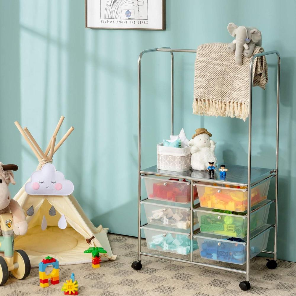 image:imageGiantex 6 Drawer Storage Cart Office School Organizer Cart Rolling Drawer Cart for Tools Scrapbook Paper or Bathroom Storage Shelf White