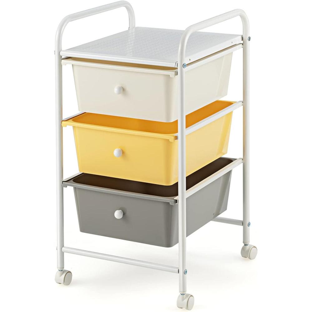 image:imageGiantex 6 Storage Drawer Cart Rolling Organizer Cart for Tools Scrapbook Paper Home Office School Multipurpose Mobile Utility Cart Beige amp YellowBeigeYellowGray