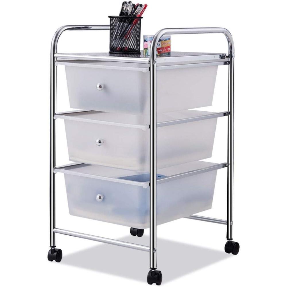 image:imageGiantex 6 Storage Drawer Cart Rolling Organizer Cart for Tools Scrapbook Paper Home Office School Multipurpose Mobile Utility Cart Beige amp YellowClear White