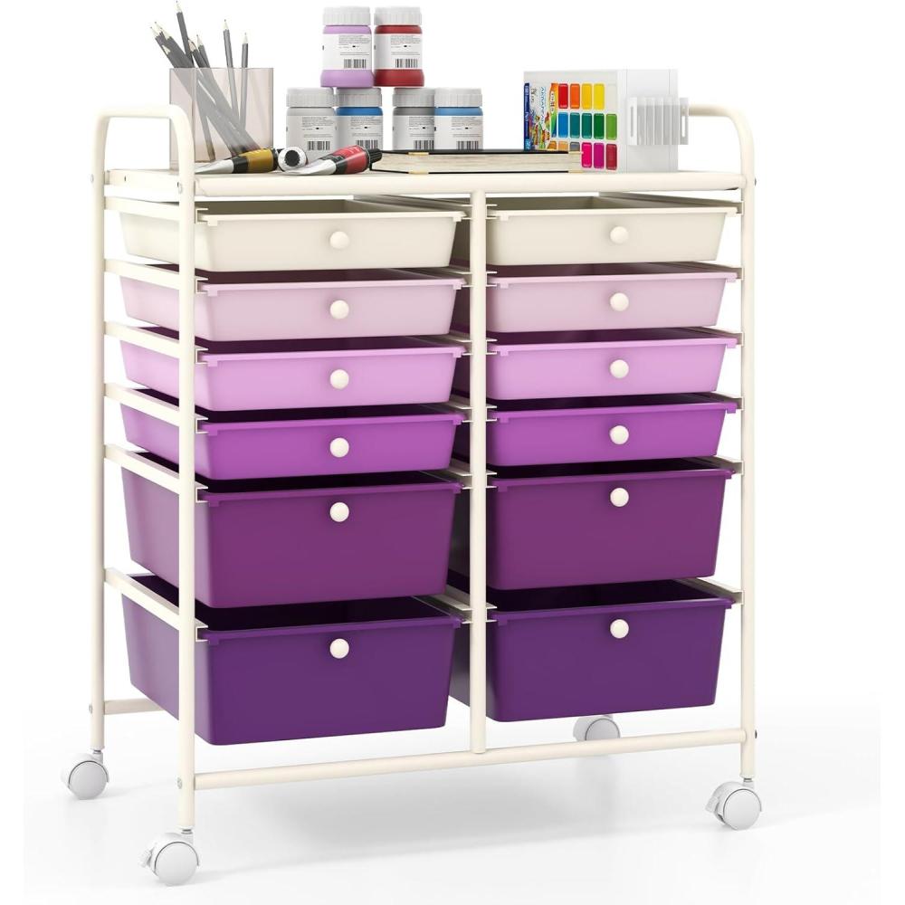 image:imageGiantex 6 Storage Drawer Cart Rolling Organizer Cart for Tools Scrapbook Paper Home Office School Multipurpose Mobile Utility Cart Beige amp YellowPurple Gradient