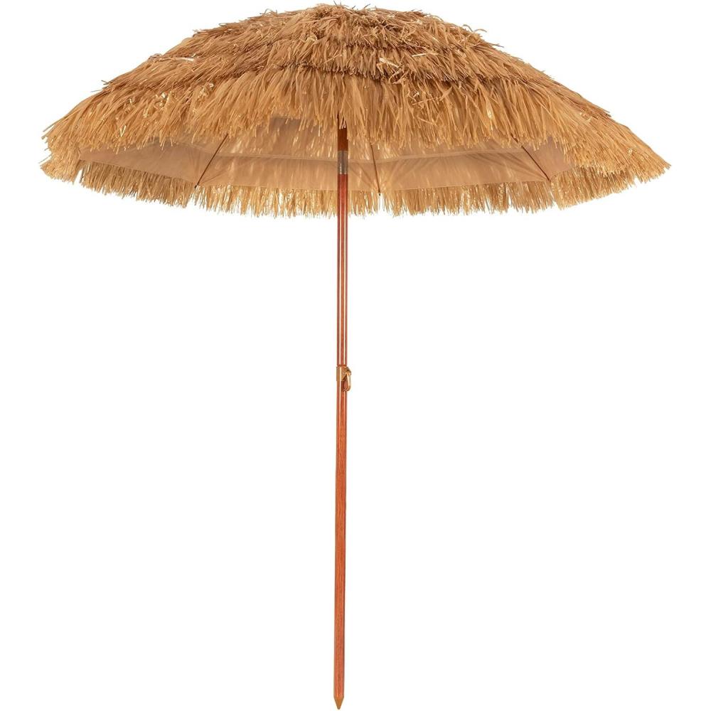 image:imageGiantex 65Ft Thatched Tiki Umbrella Hawaiian Style Patio Grass Umbrella with 8 Ribs amp Tilt Adjustment Outdoor Portable Beach Sunshade for Yard Garden amp Poolside