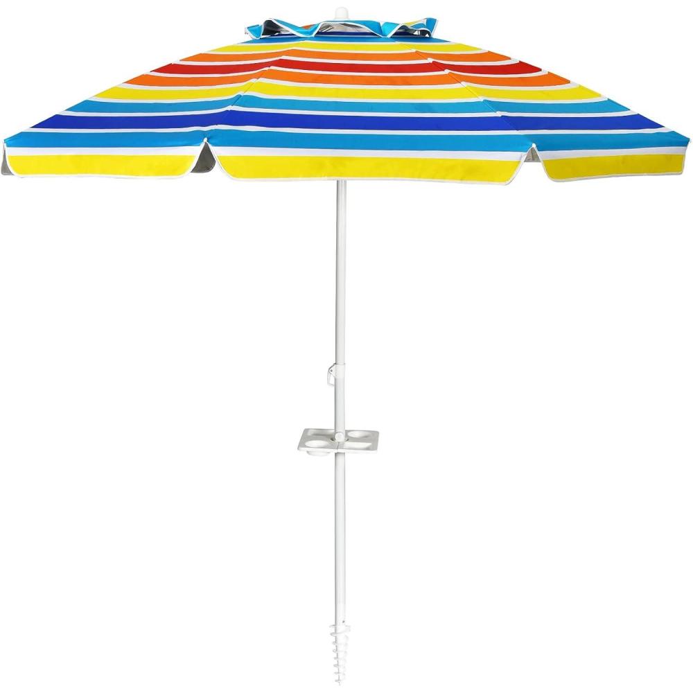 image:imageGiantex 72 Ft Beach Umbrella Patio Sunshade Umbrella with Sand Anchor amp Cupholder Solid Steel Pole Carrying Bag Portable Sun Shelter Suitable for Seaside Backyard Poolside Market EntranceRainbow