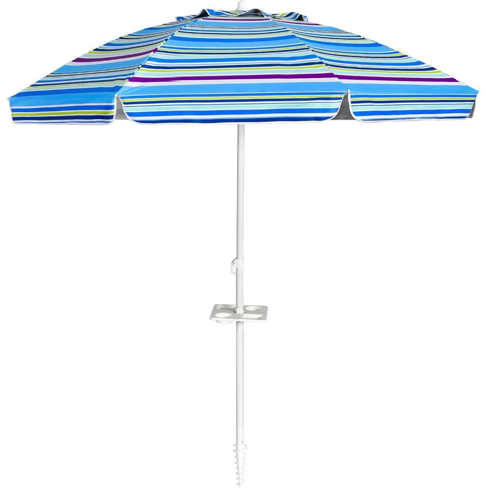 image:imageGiantex 72 Ft Beach Umbrella Patio Sunshade Umbrella with Sand Anchor amp Cupholder Solid Steel Pole Carrying Bag Portable Sun Shelter Suitable for Seaside Backyard Poolside Market EntranceBlue