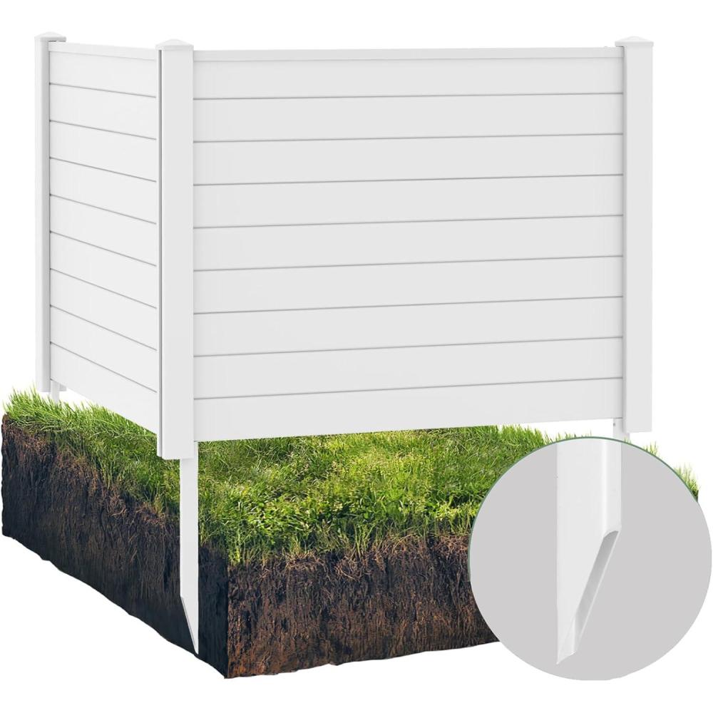 image:imageGiantex Air Conditioner Fence 2 Panels 48W x 36H Outdoor Privacy Screen Trash Can Enclosure with 3 Stakes PVC Vinyl Freestanding Picket Fences for Garden Patio Lawn AC Unit Pool Pump White