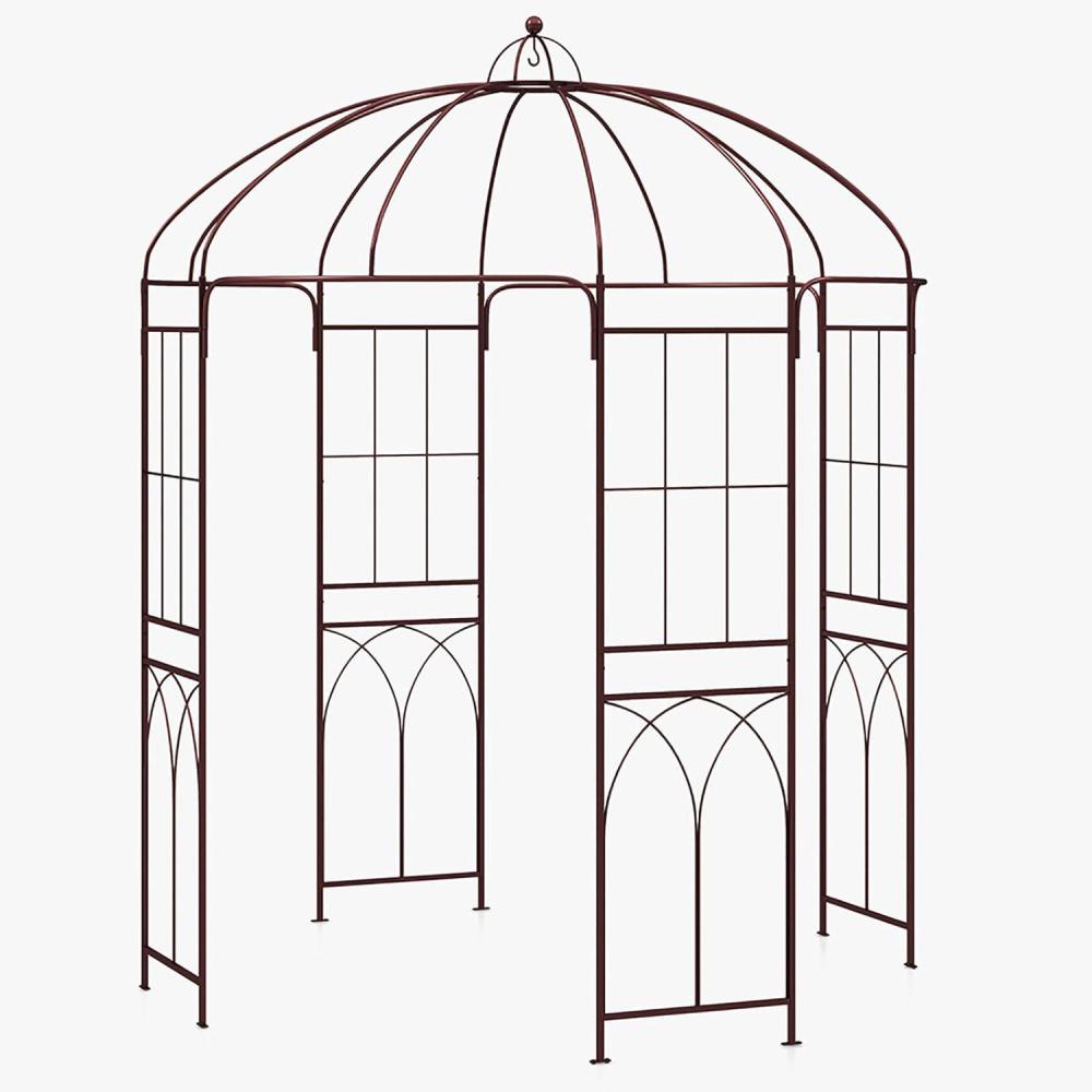 image:imageGiantex Birdcage Shape Garden Arbor 84ft High x 7ft Wide Metal Gazebo Arch Pergola Pavilion for Climbing Plants Party Wedding Ceremony Decor Outdoor 16 Ground Stakes Easy Assembly BronzeBronze