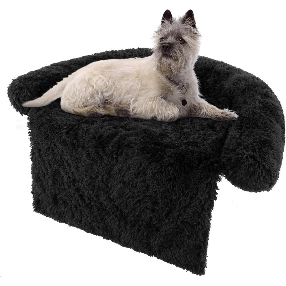 image:imageGiantex Calming Dog Bed Fluffy Plush Pet Bed for Couch Removable Washable Cover Soft Neck Bolster Dog Sofa Bed Furniture Protector Mats for Dogs Cats Dark Gray Medium 44 x 40 x 7