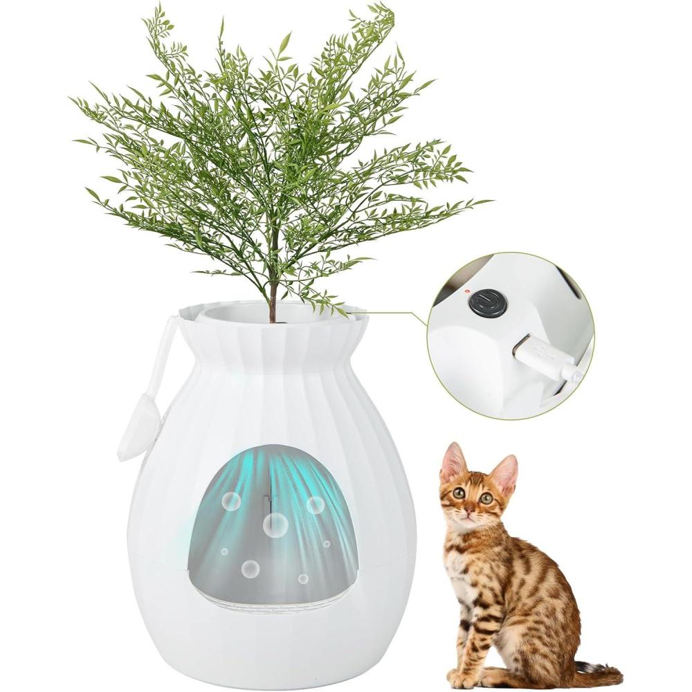 image:imageGiantex Cat Litter Box Plant Hidden Litter Box Furniture with Electronic Odor Removal System Detachable Door Curtain Scoop Cat Litter Box Enclosure Planter Home Decor Easy to Clean WhiteWhite