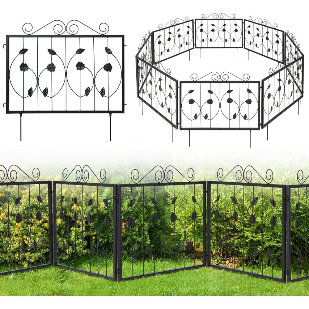 image:imageGiantex Decorative Garden Fence 8 Pack 235H x 153ft L Rustproof Metal Fencing Animal Barrier for Small Dogs Rabbits Flower Bed Edging Fence Border for Outdoor Yard Patio Landscape Decor