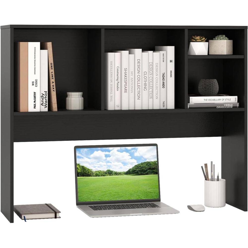 image:imageGiantex Desktop Bookshelf Countertop Storage Hutch with 4 Shelves for Computer Desk Dressing Tabletop Display Rack Multipurpose Desk Hutch Storage Organizer for Home Office Dorm BlackBlack