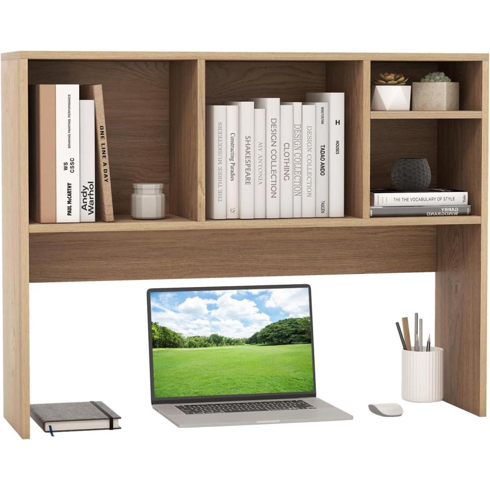 image:imageGiantex Desktop Bookshelf Countertop Storage Hutch with 4 Shelves for Computer Desk Dressing Tabletop Display Rack Multipurpose Desk Hutch Storage Organizer for Home Office Dorm BlackNatural