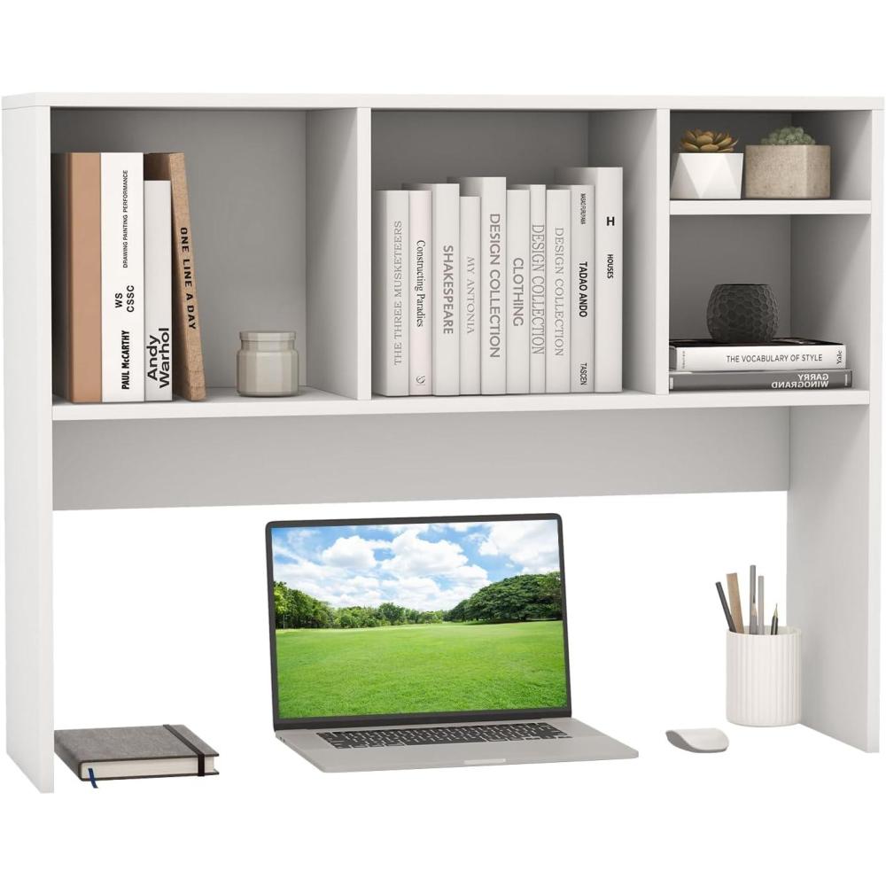 image:imageGiantex Desktop Bookshelf Countertop Storage Hutch with 4 Shelves for Computer Desk Dressing Tabletop Display Rack Multipurpose Desk Hutch Storage Organizer for Home Office Dorm BlackWhite