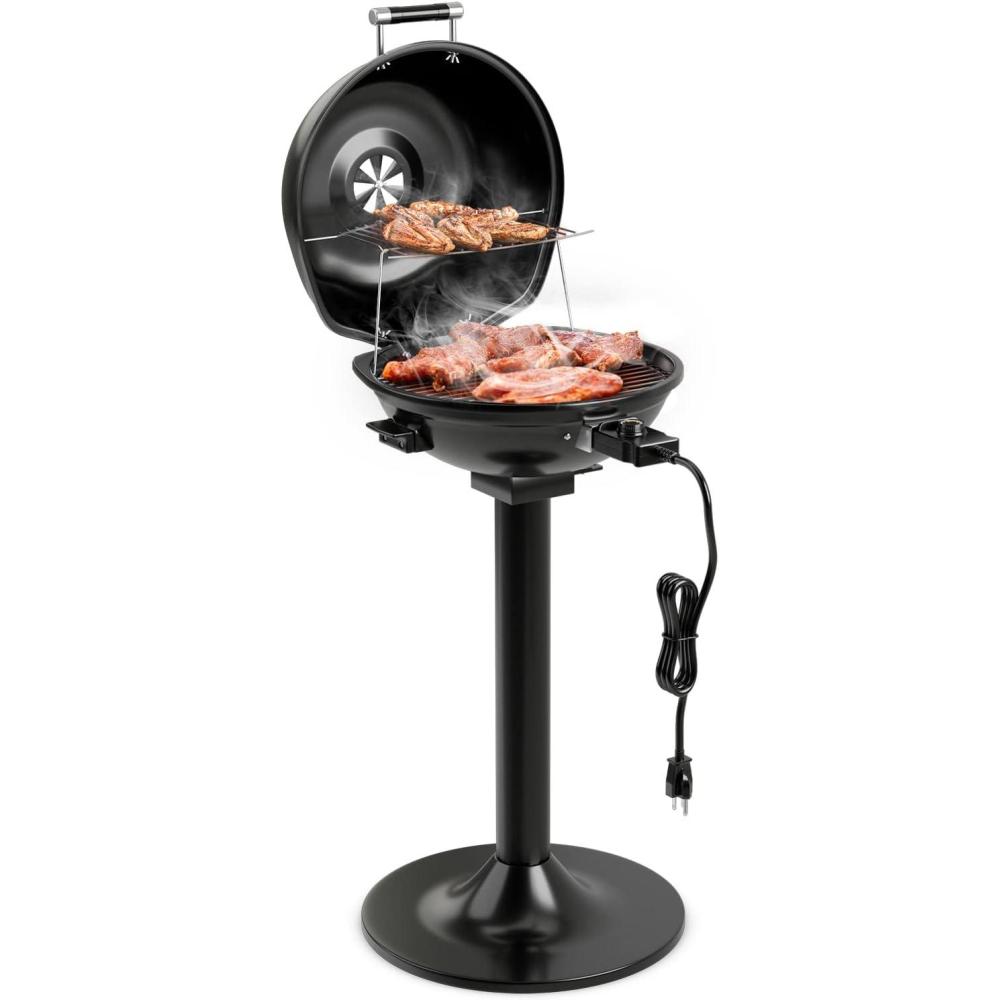 image:imageGiantex Electric BBQ Grill 1600W Removable NonStick Grill Rack Warming Rack Oil Drip Tray Adjustable Temperature Portable Outdoor Electric Grill for Camping Picnic Tailgating Black