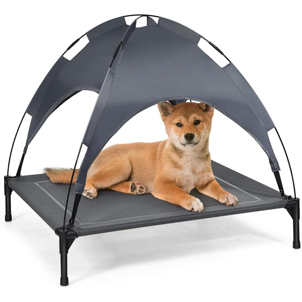 image:imageGiantex Elevated Dog Bed with Canopy Portable Indoor Outdoor Pet Cot for Camping Beach Lawn Keep Dogs Cats Cool in Summer Breathable Fabric Steel Frame Easy Assembly XL 415 x 345 x 35L 355 x 32 x 32