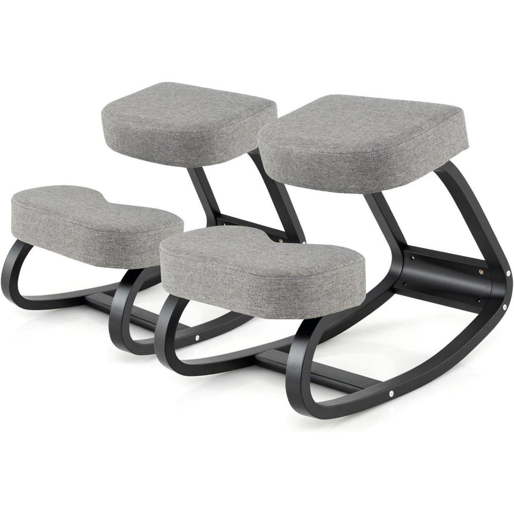 image:imageGiantex Ergonomic Kneeling Chair Rocking Posture Chair with Padded Cushion Knee Chair for Back Neck Pain Relief Wooden Kneeling Desk Chair for Home Office2