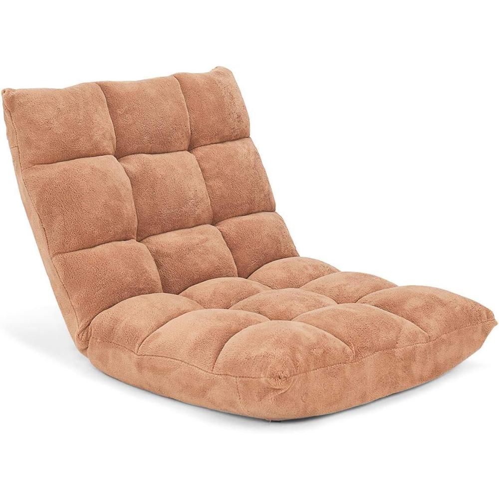 image:imageGiantex Floor Chairs for Adults Floor Gaming Chair with Back Support Coral Velvet 14 Adjustable Position Thick Sponge Padding Floor Seating Lounge for Reading Watching TV Meditation BlackKhaki