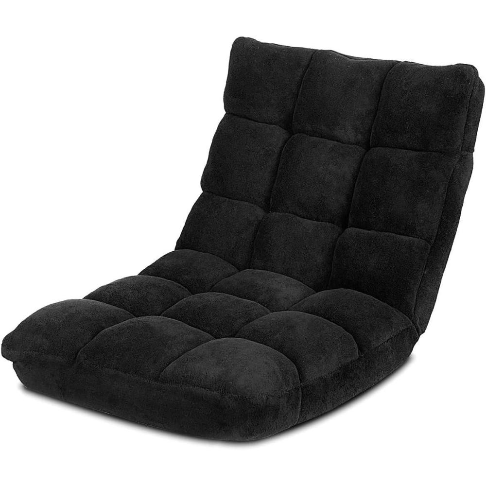 image:imageGiantex Floor Chairs for Adults Floor Gaming Chair with Back Support Coral Velvet 14 Adjustable Position Thick Sponge Padding Floor Seating Lounge for Reading Watching TV Meditation BlackBlack