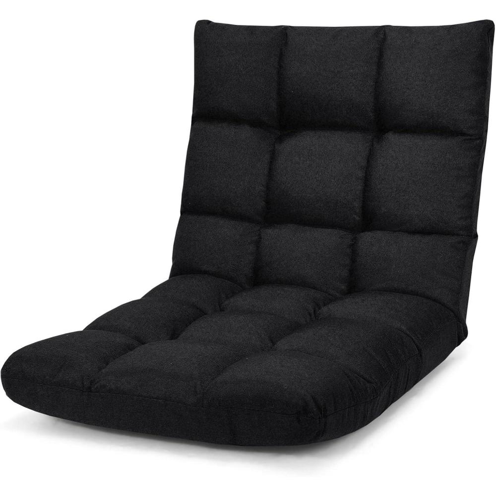 image:imageGiantex Floor Sofa Chair Video Gaming Chair with 14 Adjustable Position Padded Back Support Floor Cushioned Seat Folding Lazy Chair for Meditation Reading Watching Living Room ReclinerGreyBlack