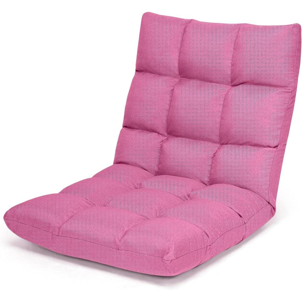 image:imageGiantex Floor Sofa Chair Video Gaming Chair with 14 Adjustable Position Padded Back Support Floor Cushioned Seat Folding Lazy Chair for Meditation Reading Watching Living Room ReclinerGreyPink