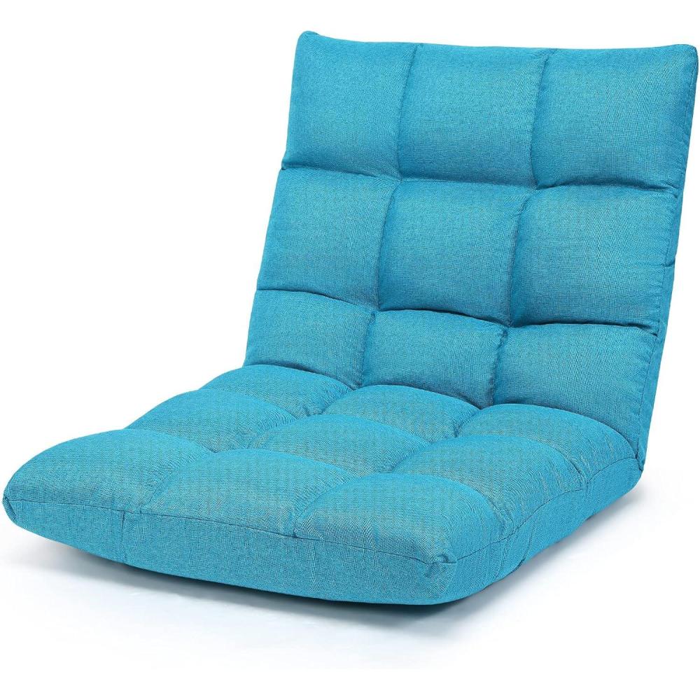 image:imageGiantex Floor Sofa Chair Video Gaming Chair with 14 Adjustable Position Padded Back Support Floor Cushioned Seat Folding Lazy Chair for Meditation Reading Watching Living Room ReclinerGreyPeacock Blue