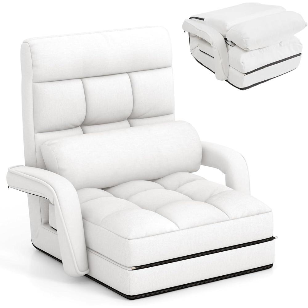 image:imageGiantex Folding Floor Chair with 6Position Adjustable Backrest Armrests amp Removable Pillow 330Lbs Capacity Indoor Lazy Sofa Armchair Chaise Lounger Bed Gaming Recliner for Living Room BedroomWhite