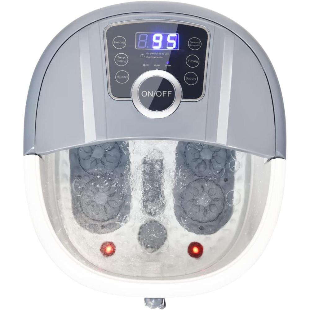 image:imageGiantex Foot Spa Foot Bath Massager with Heat Bubbles 16 Pedicure Shiatsu Roller Massage Points Adjustable Time amp Temperature Led Display Drainage Pipe Foot Soak Tub Pedicure Foot SpaGrey