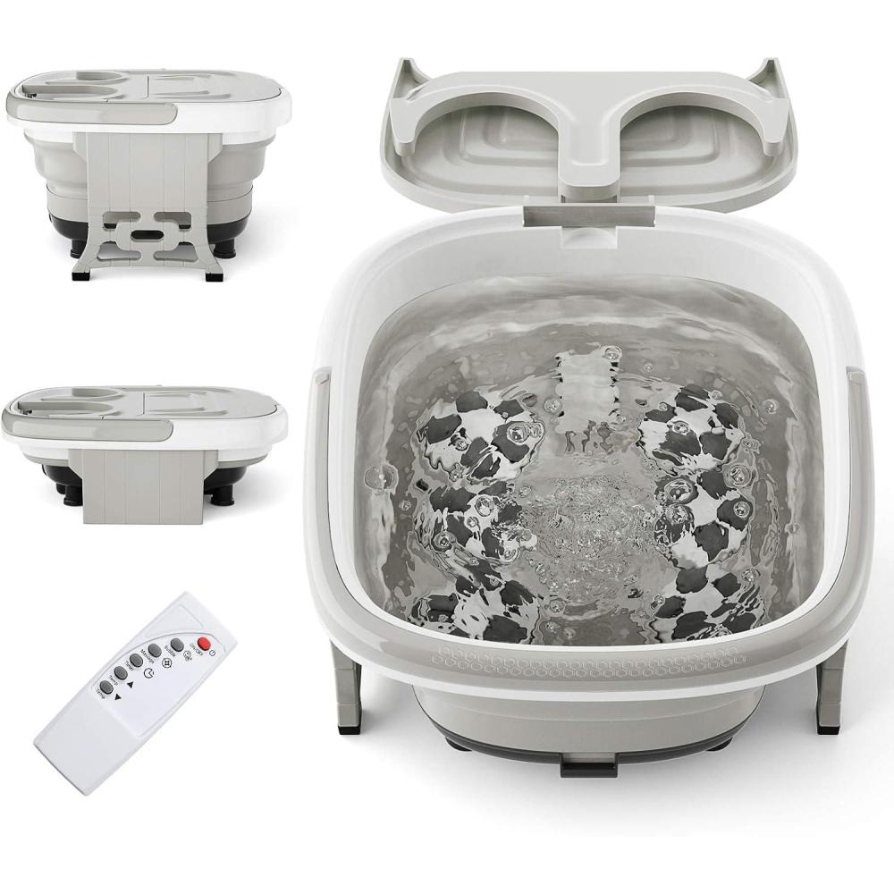 image:imageGiantex Foot Spa Foot Bath Massager with Heat Bubbles 6 Motorized Shiatsu Rollers Time amp Temperature Settings Folding Cover Pedicure Tub Bath Collapsible 6 in 1 Foot Bath Soak Tub GrayGray