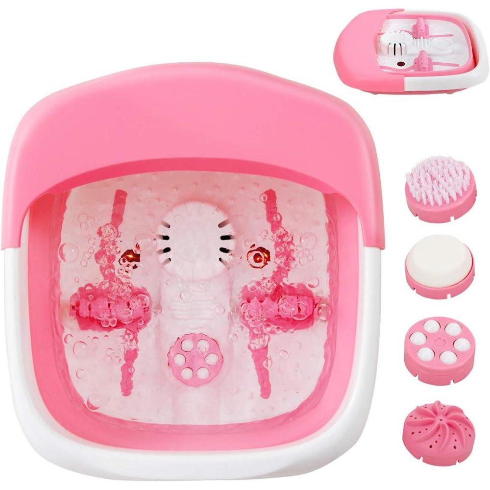 image:imageGiantex Foot Spa Foot Bath Massager with Heat Collapsible Design Bubbles Rollers Pumice Stone Scrub Brush Folding 3 in 1 Footbath Tub Foldable Foot Soaking Tub for Feet Stress Relief Pink