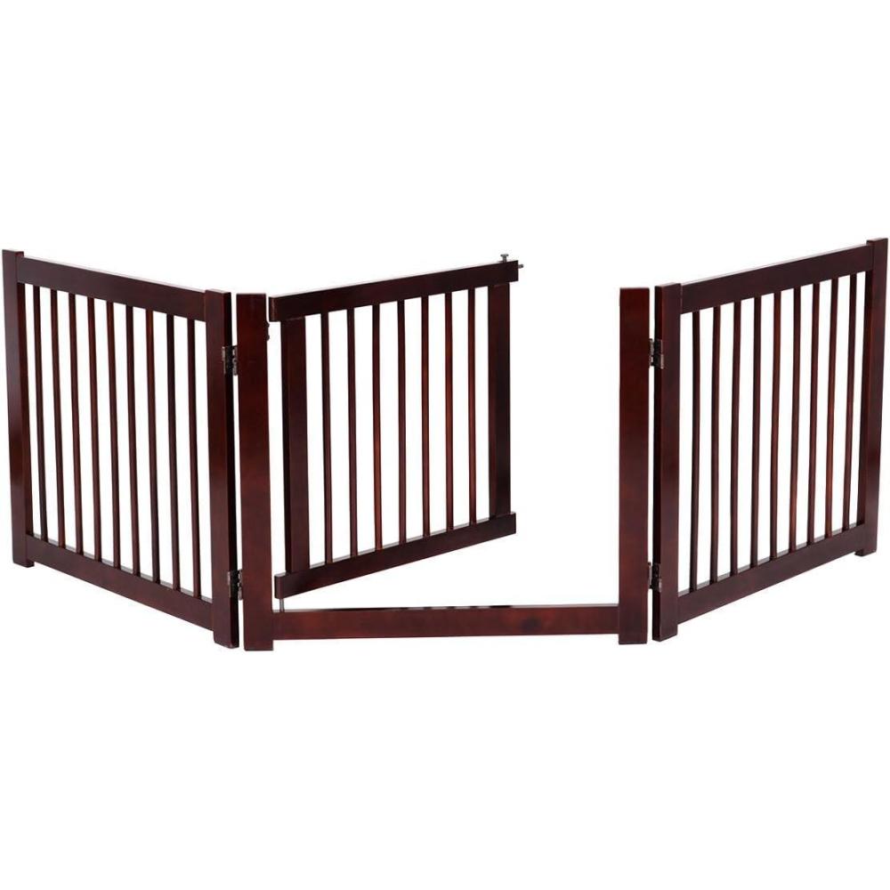 image:imageGiantex Freestanding Pet Gate with Door 24inch 3 Panels Wooden Dog Gate with Walk Through Door Foldable Pet Safety Puppy Fence Adjustable Pen for House Doorway Stairs