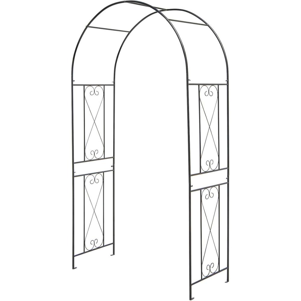 image:imageGiantex Garden Arbor with Gate 75FT Metal Arch Trellis for Climbing Plants Rose Ivy Archway Pergola with Flower Door 4 Stakes Garden Arch for Wedding Ceremony Bridal Party DecorationArch
