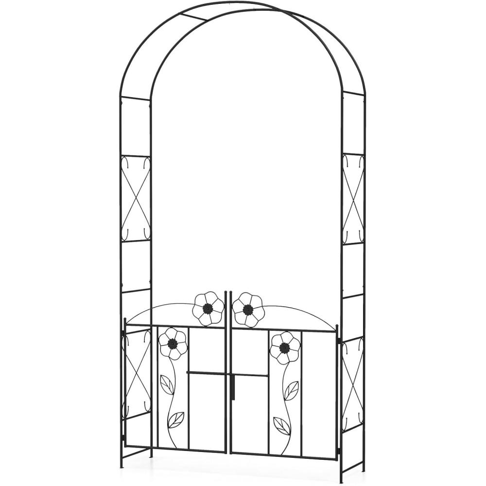 image:imageGiantex Garden Arbor with Gate 75FT Metal Arch Trellis for Climbing Plants Rose Ivy Archway Pergola with Flower Door 4 Stakes Garden Arch for Wedding Ceremony Bridal Party DecorationGate