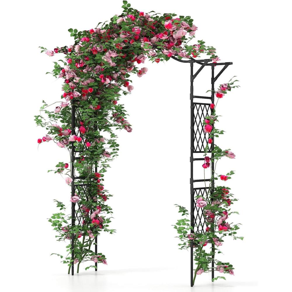 image:imageGiantex Garden Arch Trellis 67W x 83H Metal Arbor with Corrugated PECoated Steel Tubes amp Lattice Panels for Climbing Plants Decorative Wedding Arch for Yard Lawn Party amp Outdoor Events