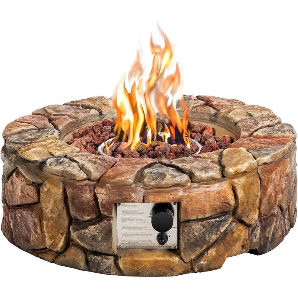 image:imageGiantex Gas Fire Pit 28 Inch 40000 BTU Propane Fire Pit Outdoor wNatural Stone Cover ETL Certification StainlessSteel Gas Burner wElectronic Ignition Lava Rock BrownBrown