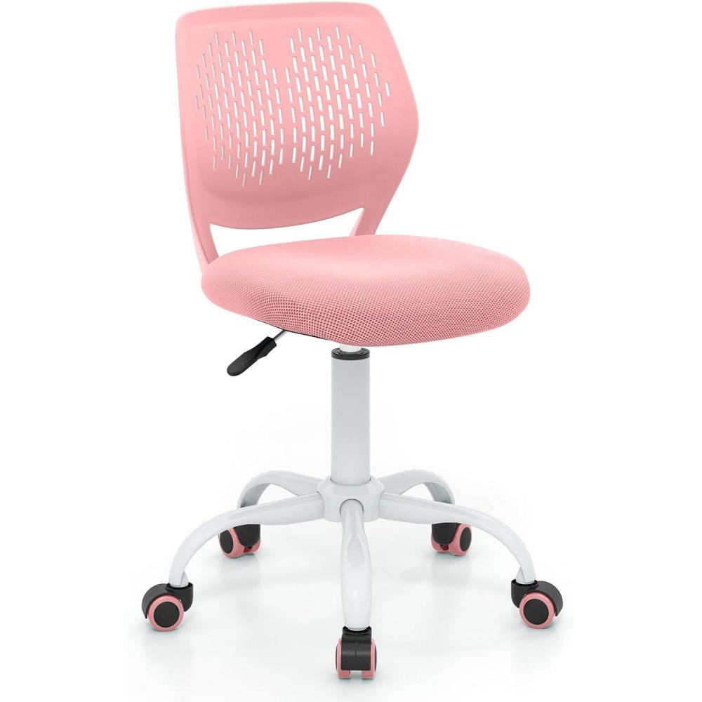 image:imageGiantex Kids Desk Chair Adjustable Children Study Chair Swivel Armless Mesh Task Student Chair Child Desk Chair with Adjustable Height amp Lumbar Support Computer Chair BluePink
