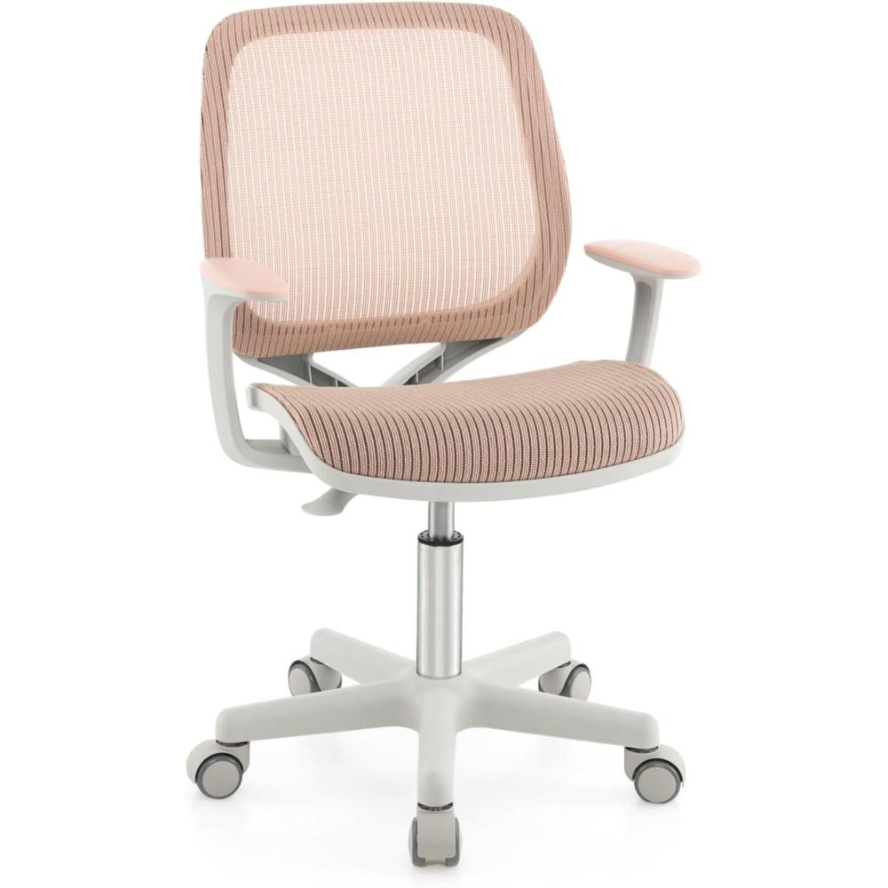 image:imageGiantex Kids Desk Chair Children Armrest Computer Chair with SitLock Wheels Ergonomic Kids Office Chair with Waterfall Seat Rolling Swivel Mesh Study Desk Chair for Girls Boys PurplePink